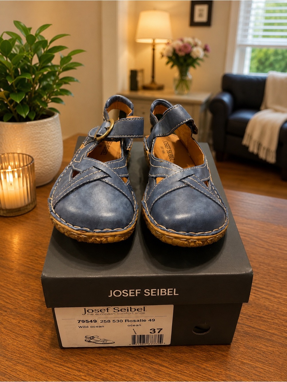 Josef Seibel Women's Wild Ocean Rosalie Blue Leather Sandals
